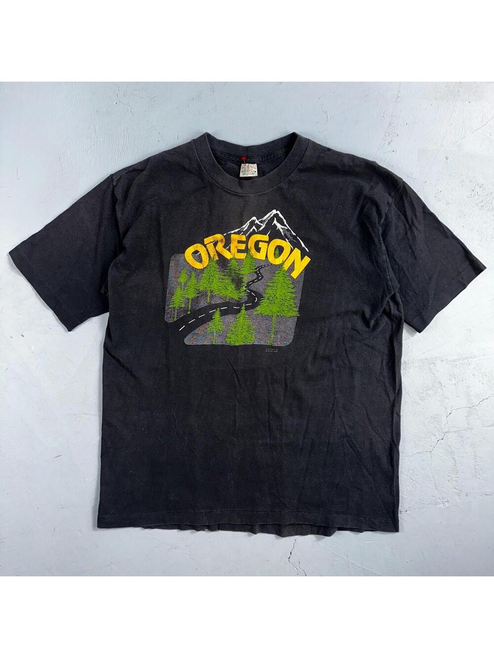 Oregon Mountains 80s Belton VTG T Shirt USA XL Black Road Map Travel Rare Home